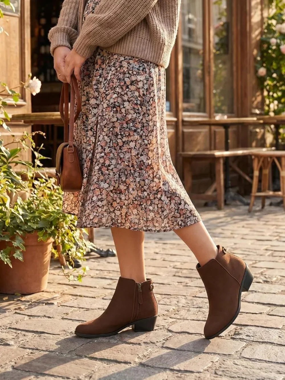 Women's Coffee Chunky Low Heel Side Zipper Fall Dress Pointed Toe Short Boots